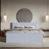 Łóżko kontynentalne 160x200 cm Softie z pojemnikami i topperem błękitne szenil