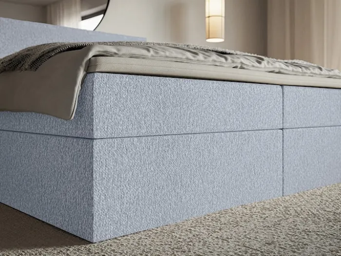 Łóżko kontynentalne 160x200 cm Softie z pojemnikami i topperem błękitne szenil