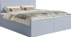 Łóżko kontynentalne 160x200 cm Softie z pojemnikami i topperem błękitne szenil