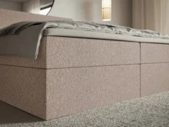 Łóżko kontynentalne 160x200 cm Softie z pojemnikami i topperem ciemnobeżowe szenil