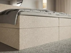 Łóżko kontynentalne 160x200 cm Softie z pojemnikami i topperem jasnobeżowe szenil