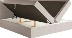 Łóżko kontynentalne 160x200 cm Softie z pojemnikami i topperem beżowe szenil