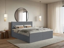 Łóżko kontynentalne 180x200 cm Softie z pojemnikami i topperem grafitowe szenil