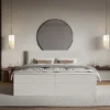 Łóżko kontynentalne 180x200 cm Softie z pojemnikami i topperem jasnoszare szenil