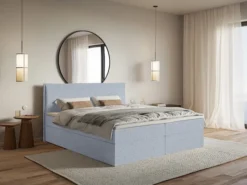 Łóżko kontynentalne 180x200 cm Softie z pojemnikami i topperem błękitne szenil
