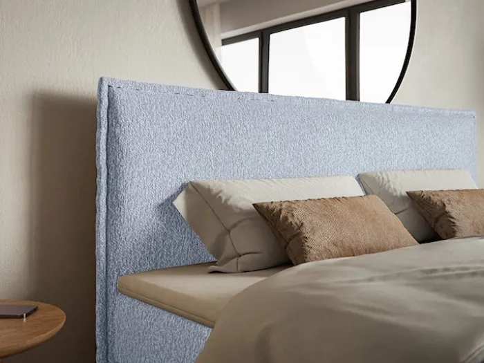 Łóżko kontynentalne 180x200 cm Softie z pojemnikami i topperem błękitne szenil