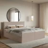 Łóżko kontynentalne 180x200 cm Softie z pojemnikami i topperem ciemnobeżowe szenil
