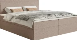 Łóżko kontynentalne 180x200 cm Softie z pojemnikami i topperem ciemnobeżowe szenil