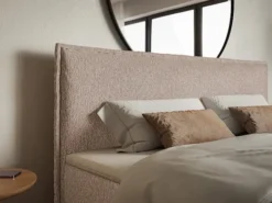 Łóżko kontynentalne 180x200 cm Softie z pojemnikami i topperem ciemnobeżowe szenil