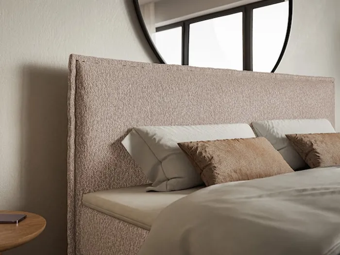 Łóżko kontynentalne 180x200 cm Softie z pojemnikami i topperem ciemnobeżowe szenil