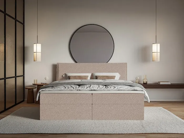 Łóżko kontynentalne 180x200 cm Softie z pojemnikami i topperem ciemnobeżowe szenil