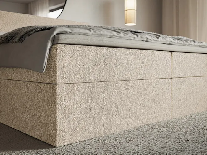 Łóżko kontynentalne 180x200 cm Softie z pojemnikami i topperem jasnobeżowe szenil