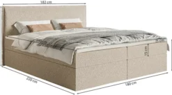 Łóżko kontynentalne 180x200 cm Softie z pojemnikami i topperem jasnobeżowe szenil