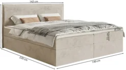 Łóżko kontynentalne 140x200 cm Softie z pojemnikami i topperem beżowe welur hydrofobowy