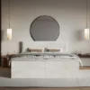 Łóżko kontynentalne 140x200 cm Softie z pojemnikami i topperem szarobeżowe welur hydrofobowy