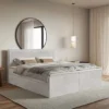 Łóżko kontynentalne 160x200 cm Softie z pojemnikami i topperem jasnoszare welur hydrofobowy