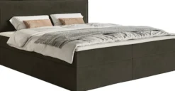 Łóżko kontynentalne 160x200 cm Softie z pojemnikami i topperem ciemnozielone welur hydrofobowy