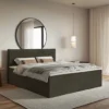 Łóżko kontynentalne 180x200 cm Softie z pojemnikami i topperem ciemnozielone welur hydrofobowy