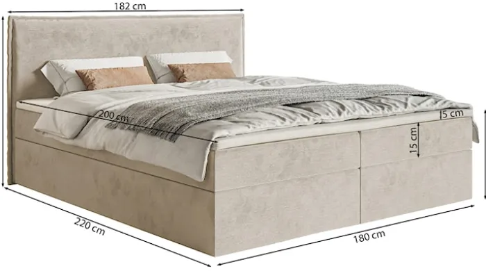 Łóżko kontynentalne 180x200 cm Softie z pojemnikami i topperem ciemnozielone welur hydrofobowy