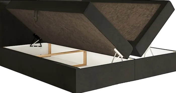 Łóżko kontynentalne 180x200 cm Softie z pojemnikami i topperem ciemnozielone welur hydrofobowy