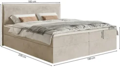 Łóżko kontynentalne 180x200 cm Softie z pojemnikami i topperem szarobrązowe welur hydrofobowy