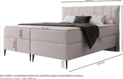 Łóżko kontynentalne 140x200 cm Suzi z materacem bonellowym i topperem eukaliptusowe welur hydrofobowy