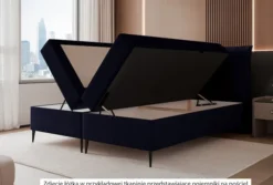 Łóżko kontynentalne 160x200 cm Suzi z materacem bonellowym i topperem granatowe welur hydrofobowy