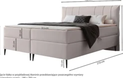 Łóżko kontynentalne 180x200 cm Suzi z materacem bonellowym i topperem granatowe welur hydrofobowy