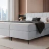 Łóżko kontynentalne 180x200 cm Suzi z materacem bonellowym i topperem jasnoszare welur hydrofobowy
