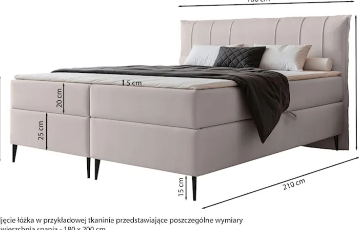 Łóżko kontynentalne 180x200 cm Suzi z materacem bonellowym i topperem szarobeżowe welur hydrofobowy
