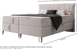 Łóżko kontynentalne 200x200 cm Suzi z materacem bonellowym i topperem szare welur hydrofobowy