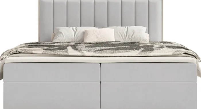 Łóżko kontynentalne 140x200 cm Togents z pojemnikami i topperem jasnoszare welur hydrofobowy