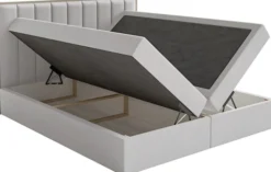Łóżko kontynentalne 140x200 cm Togents z pojemnikami i topperem jasnoszare welur hydrofobowy