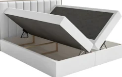 Łóżko kontynentalne 140x200 cm Togents z pojemnikami i topperem białe welur hydrofobowy