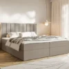 Łóżko kontynentalne 160x200 cm Togents z pojemnikami i topperem brązowe welur hydrofobowy