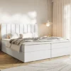 Łóżko kontynentalne 180x200 cm Togents z pojemnikami i topperem białe welur hydrofobowy