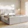 Łóżko kontynentalne 140x200 cm Togents z pojemnikami i topperem szarobeżowe szenil hydrofobowy