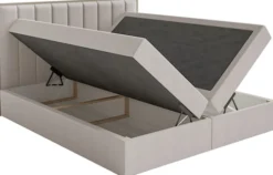 Łóżko kontynentalne 140x200 cm Togents z pojemnikami i topperem szarobeżowe szenil hydrofobowy