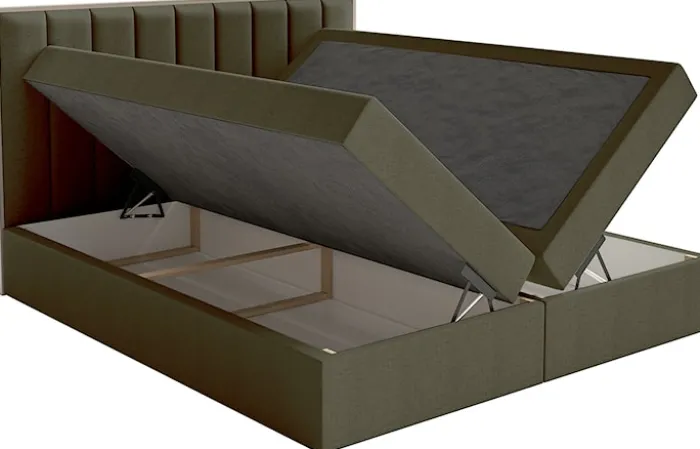 Łóżko kontynentalne 180x200 cm Togents z pojemnikami i topperem ciemnozielone szenil hydrofobowy