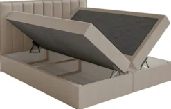 Łóżko kontynentalne 180x200 cm Togents z pojemnikami i topperem brązowe szenil hydrofobowy