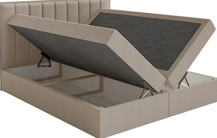 Łóżko kontynentalne 180x200 cm Togents z pojemnikami i topperem brązowe szenil hydrofobowy