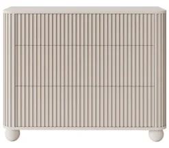 Komoda Arvello z ryflami i trzema szufladami 93 cm na nogach kulach beż piaskowy