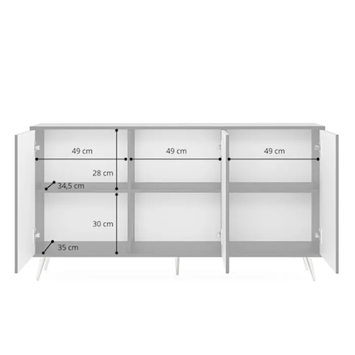 Komoda Bello z lamelowymi frontami 154 cm biała ze złotymi nogami