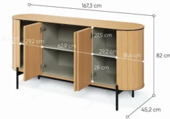 Komoda czterodrzwiowa Rotto z ryflami 168 cm dąb vincenza