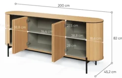 Komoda czterodrzwiowa Rotto z ryflami 200 cm dąb vincenza