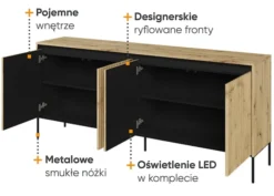Komoda czterodrzwiowa Trend niska 193 cm z LED Dąb artisan