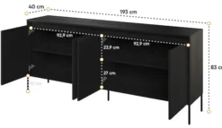 Komoda czterodrzwiowa Trend niska 193 cm z LED Czarna