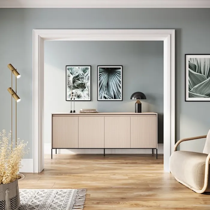 Komoda czterodrzwiowa Trend niska 193 cm z LED Beżowa