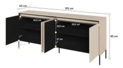 Komoda czterodrzwiowa Trend niska 193 cm z LED Beżowa