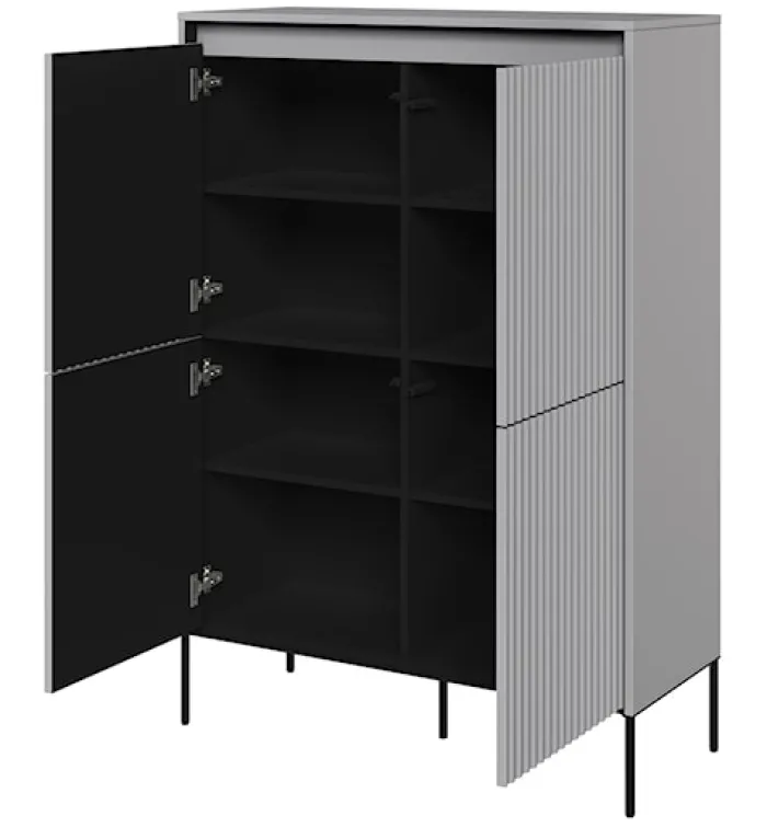 Komoda czterodrzwiowa Trend wysoka 98 cm z LED Szara